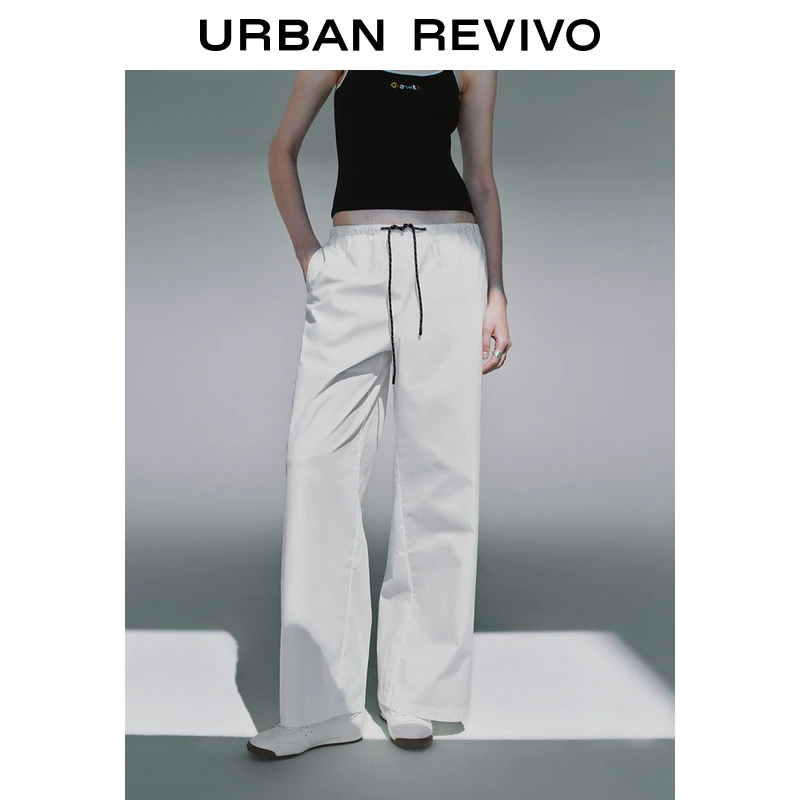 UR2025秋季新款女装时尚休闲松紧腰撞色抽绳阔腿裤UYU650029
