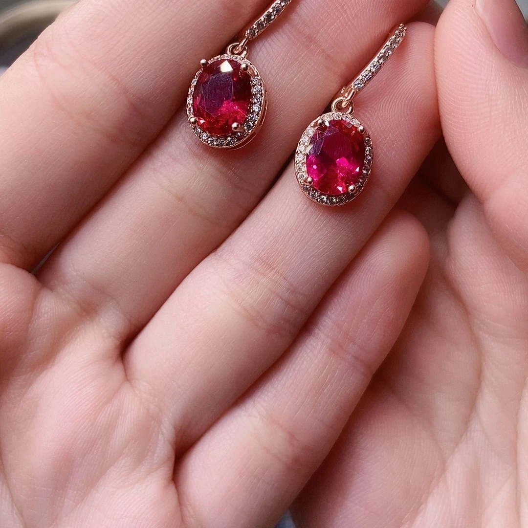耳饰红宝石银S925镶嵌