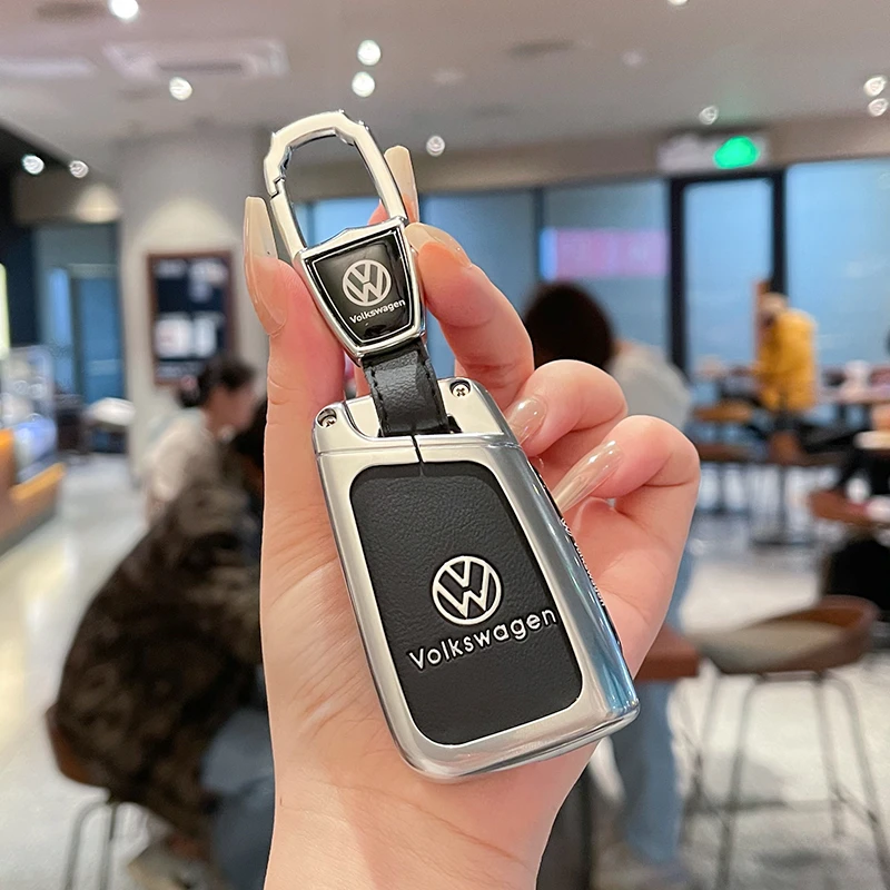 大众途观速腾朗逸宝来凌渡途岳高尔夫银色金属皮汽车钥匙壳