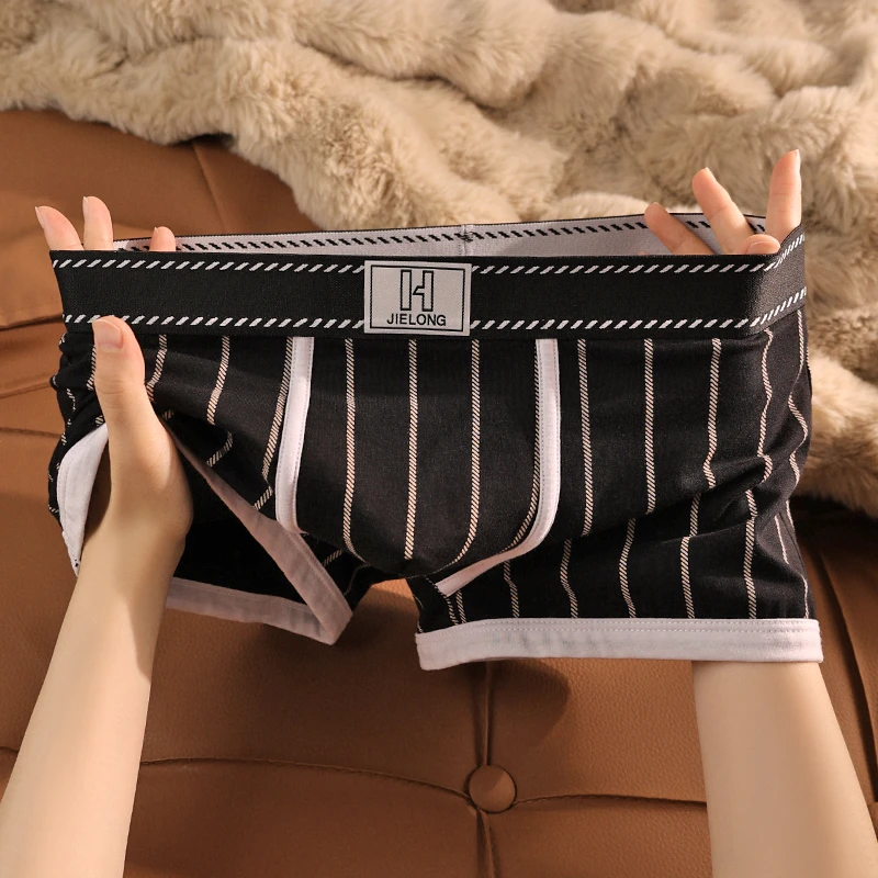 【2025新款】男士内裤男生棉质透气四角裤青年条纹个性平角短裤头