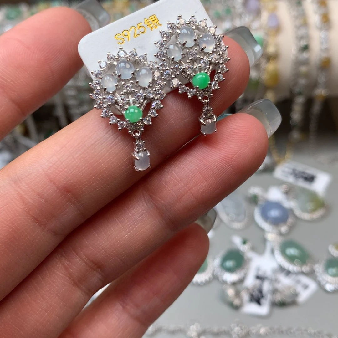 翡翠银S925镶嵌吊坠(不含链)耳钉