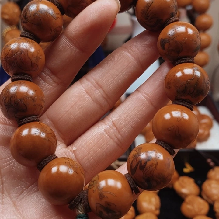橄榄核手串/手链线雕八仙1.7