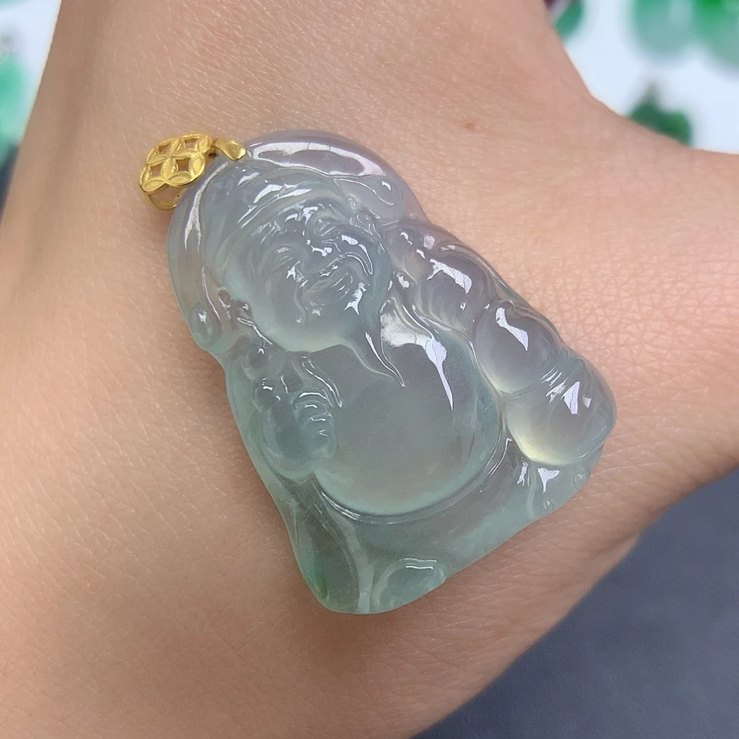 翡翠颈饰18K金镶嵌财神