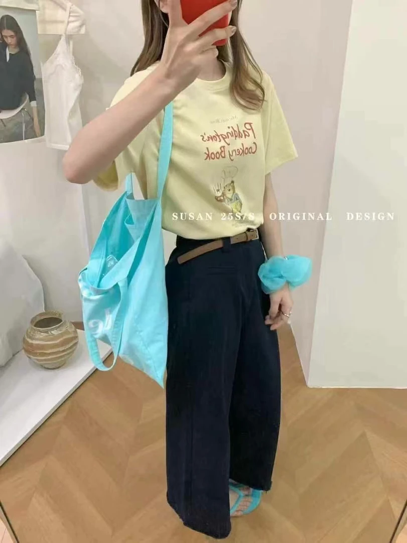 susan@25155 韩系简约百搭卡通印花宽松短袖T