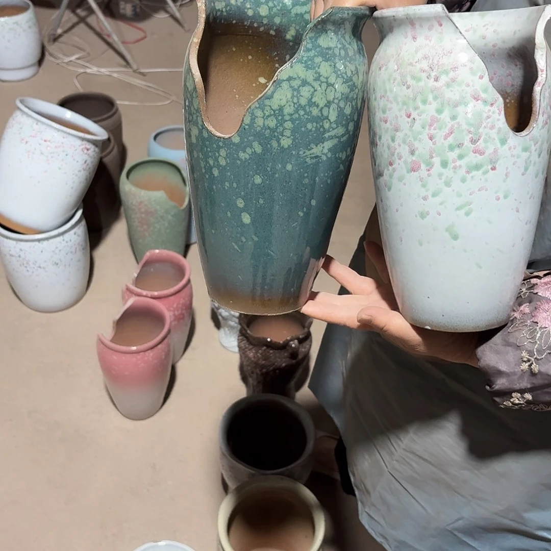 紫砂花盆口15高25两个