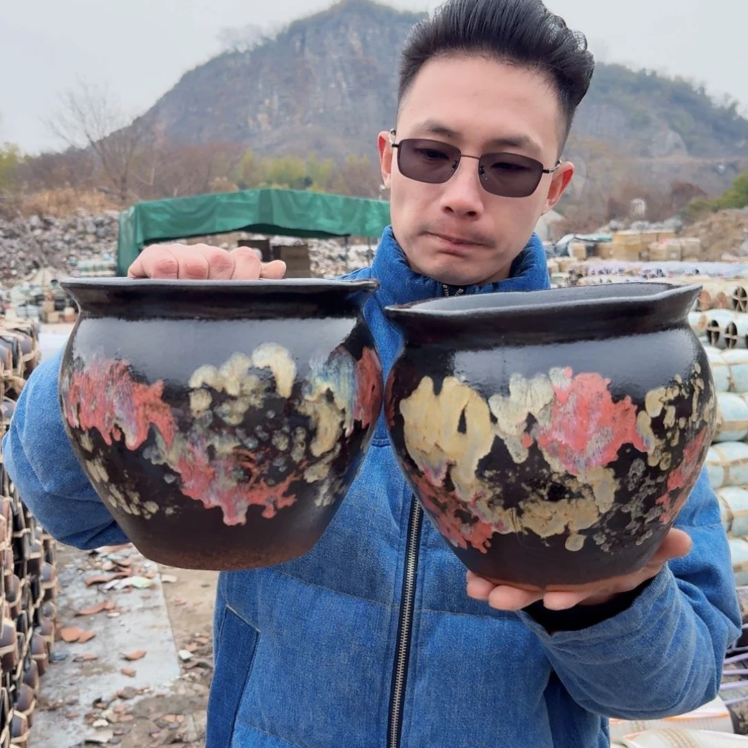 紫砂摆件口20高18（两个胖子姹寂红色