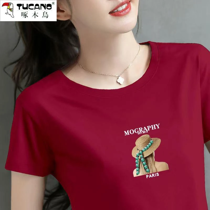 啄木鸟正品短袖T恤2025年新款初夏中年妈妈减龄遮肉显瘦打底衫潮