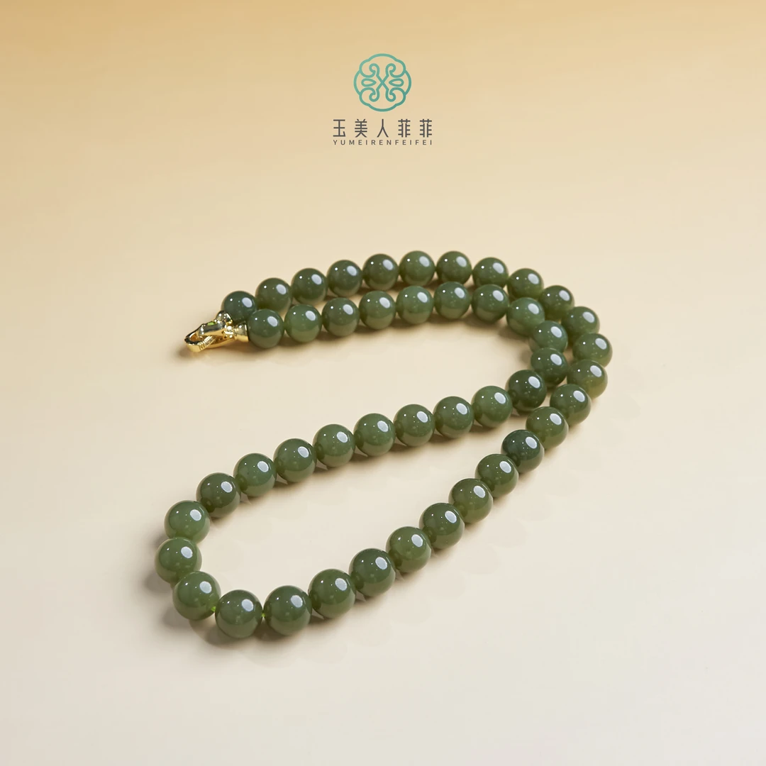石惑珠宝~和田玉圆珠妈妈链约10mm-多样性发一