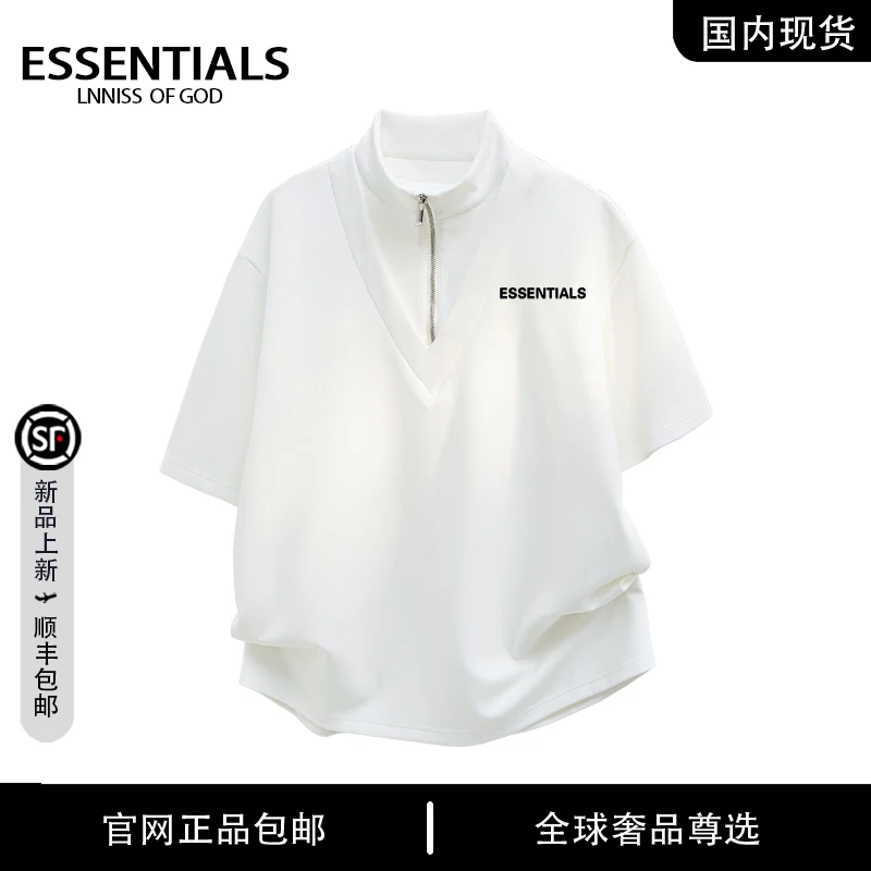 【品牌现货撤柜】ESSENTIALS LNNISS夏季假两件V领半拉链设计感短袖