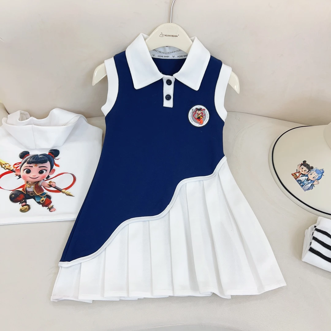 女童无袖连衣裙夏季2025新款洋气女孩POLO裙女宝宝学院风背心裙子