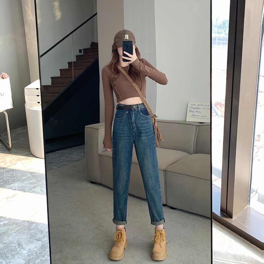 新款胖妹妹显瘦九分裤牛仔裤口袋绣花 1835