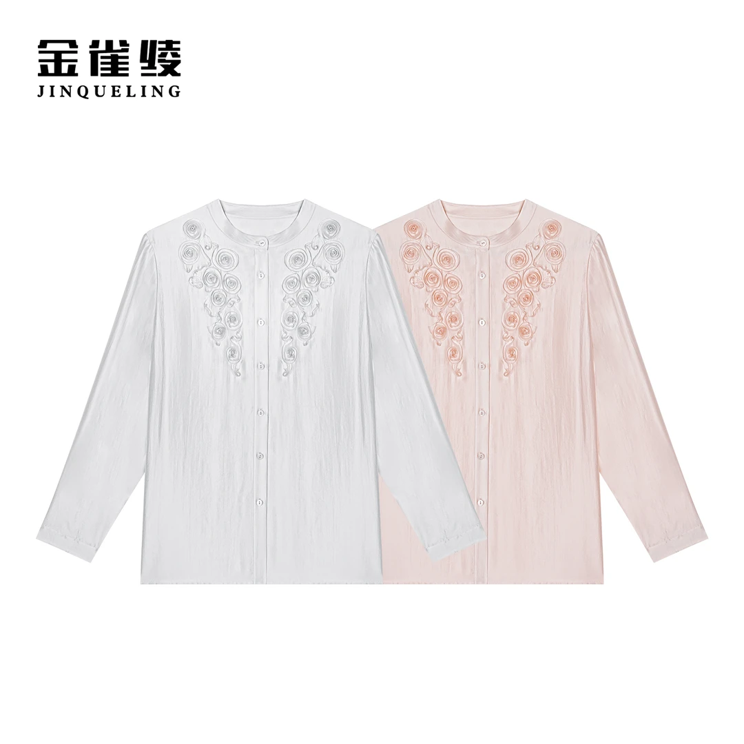 金雀绫【东方美人】设计师款重工艺立体绣花气质衬衫SZ1S36