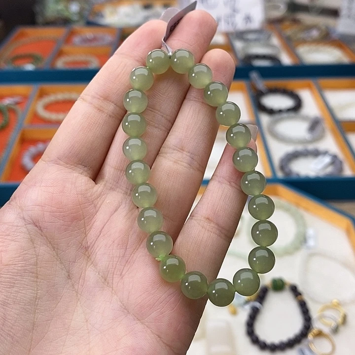 和田玉未镶嵌手串w56冰葡萄肉猫眼8mm