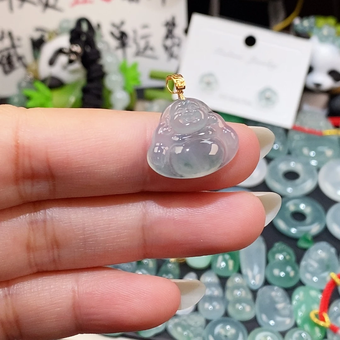 翡翠18K金镶嵌颈饰佛公吊坠