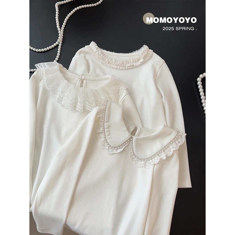 【安妮日记】女童花边领荷叶领立领百搭T恤甜美洋气上衣7677X