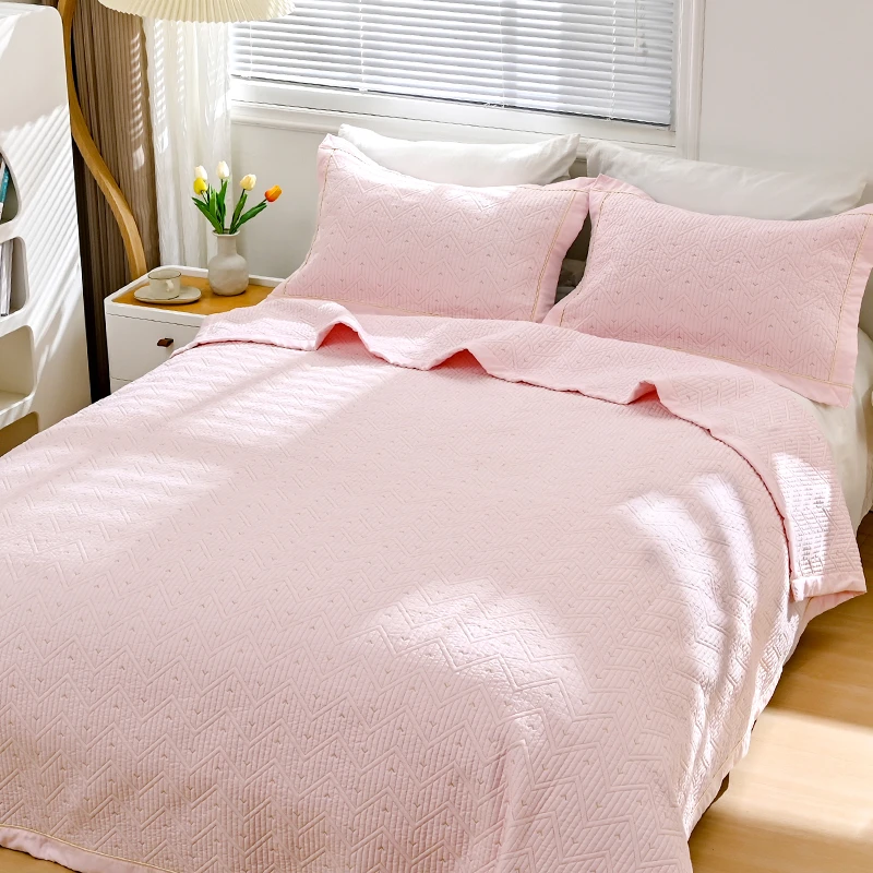 【杏花粉】轻奢绗缝加厚简约两用防滑亲肤多功能床盖欧式双面