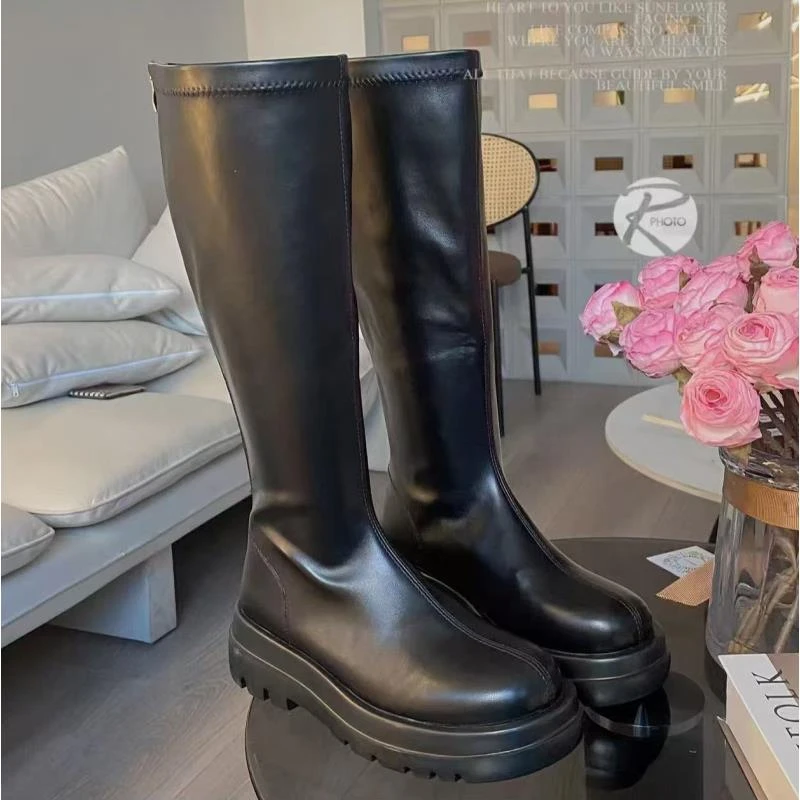 靴女黑色显瘦厚底高筒靴长靴皮鞋白色长筒高靴秋冬过膝女款鞋子