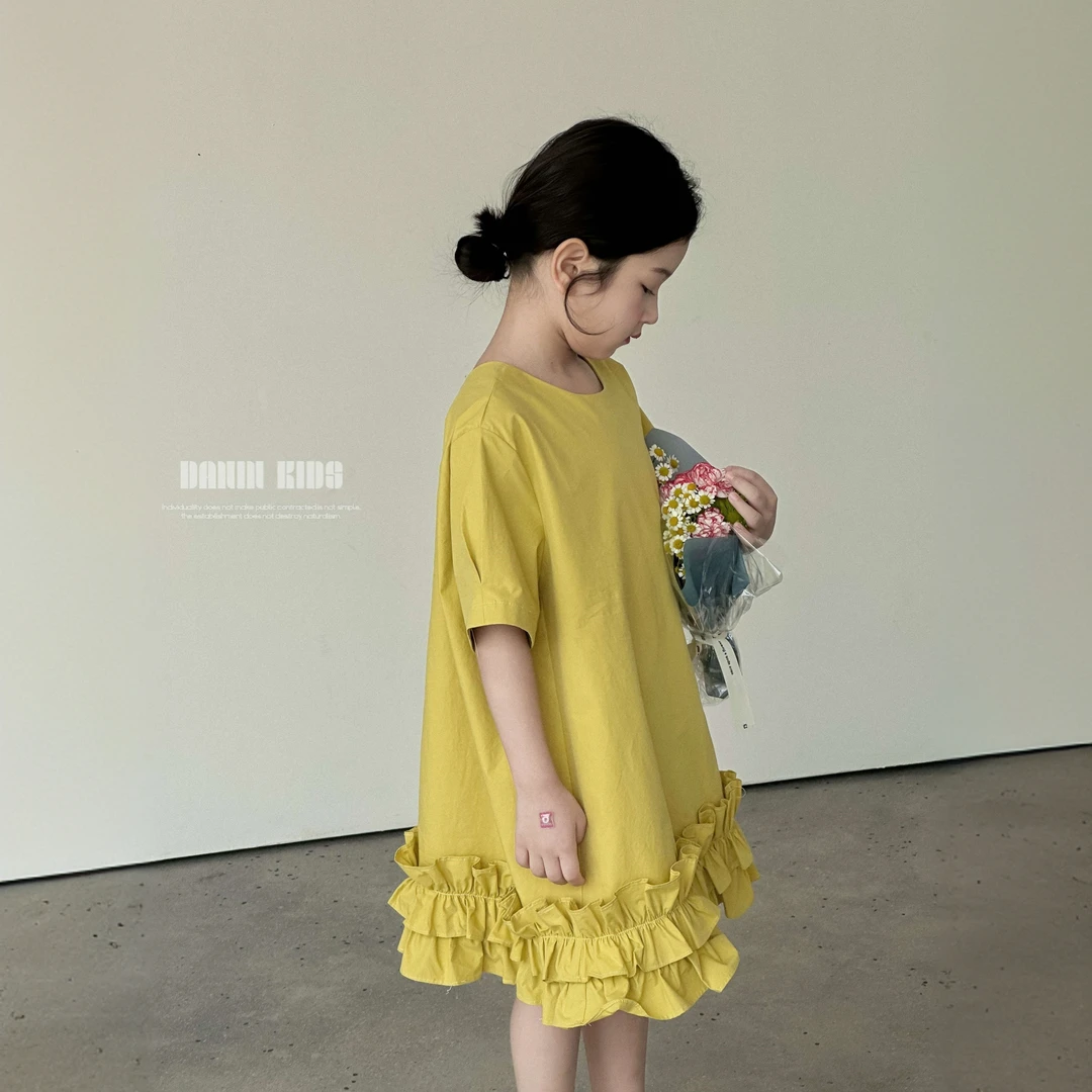 【嗒囜】柔软细腻精梳棉女童夏装裙子新款设计感褶皱花边儿童连衣裙