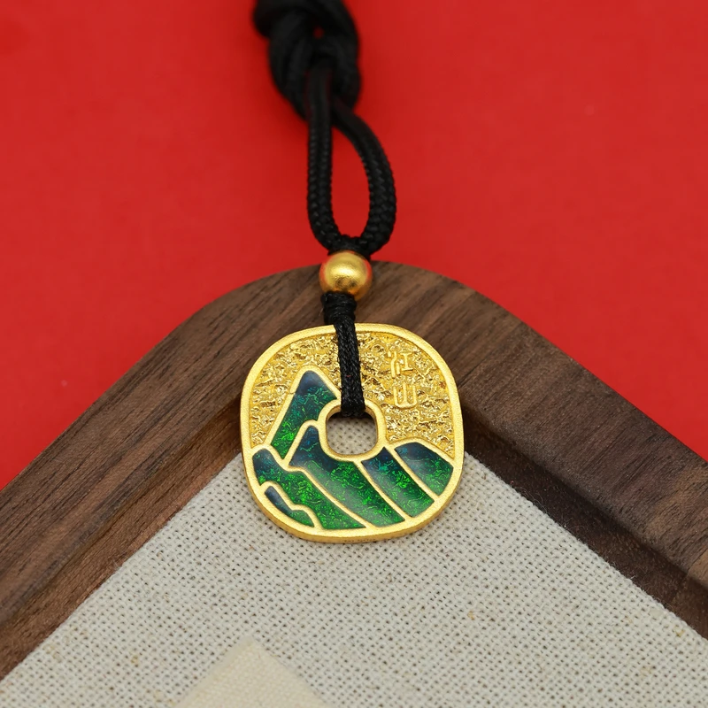 古法珐琅青山图平安扣吊坠足金9999珐琅平安扣吊坠（赠绳不含链）