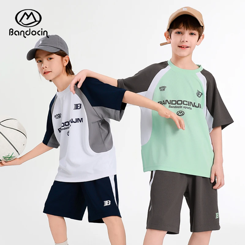 BANDOCIN/半度闲男童夏季短袖套装凉感轻薄速干运动防晒ins两件套