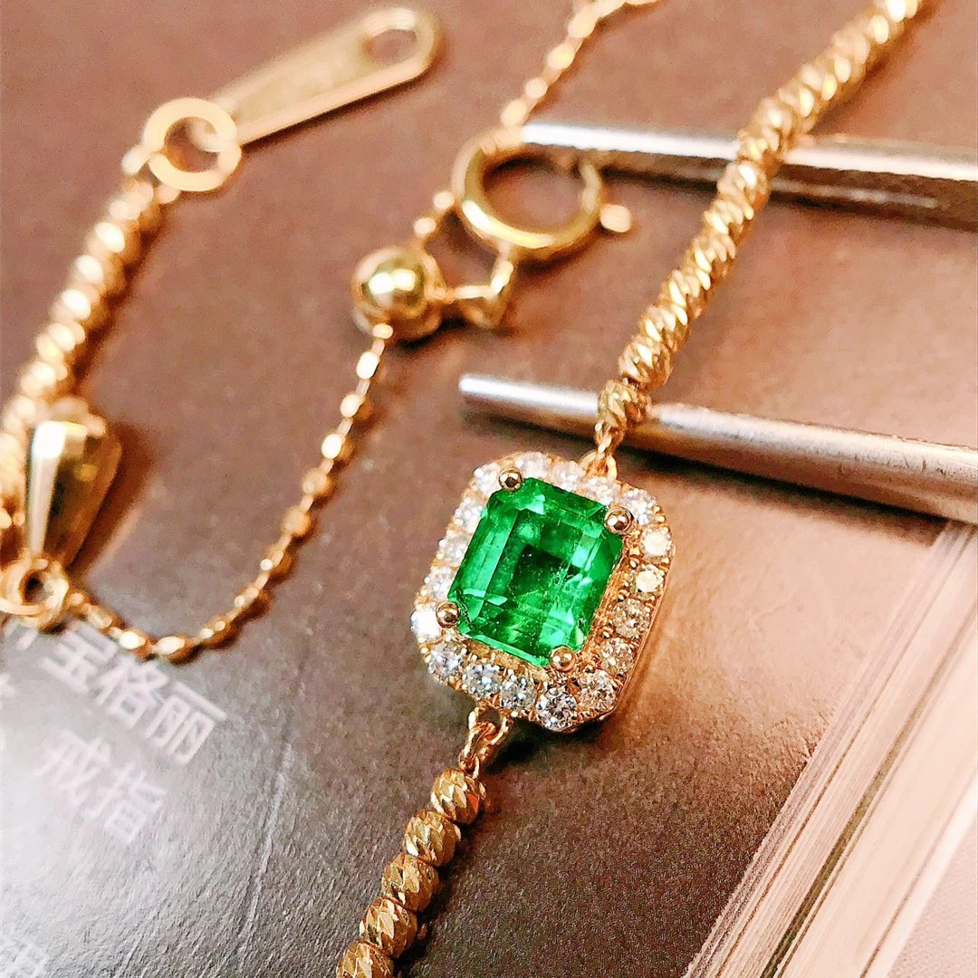 祖母绿手链/0.43ct天然哥伦比亚祖母绿18K金钻石附GUILD证#GZ