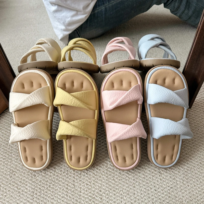 三福防滑凉鞋外穿仙女风一字拖百搭松糕底平跟凉拖鞋低跟平底休闲