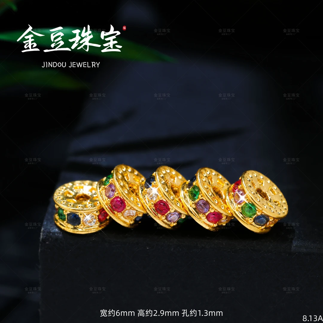 【金豆工厂】18K金6mm彩色甜甜圈卡环隔珠隔片吊坠路路通（厚5D金）A