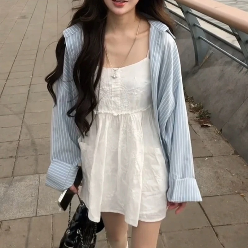 白色吊带连衣裙子女夏季2025新款小个子开春韩系穿搭独特绝美套装