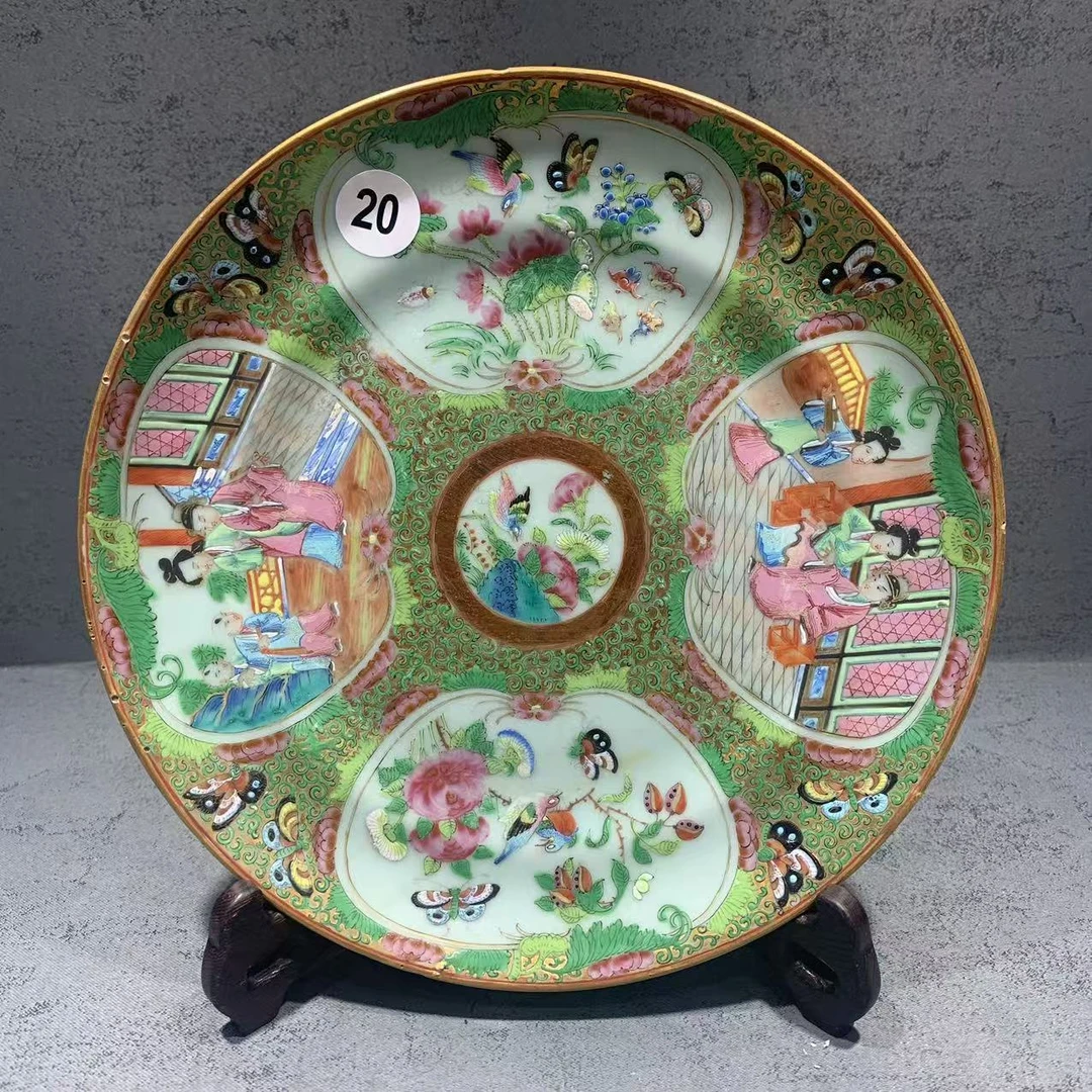 清道光广彩开窗人物花卉盘20号