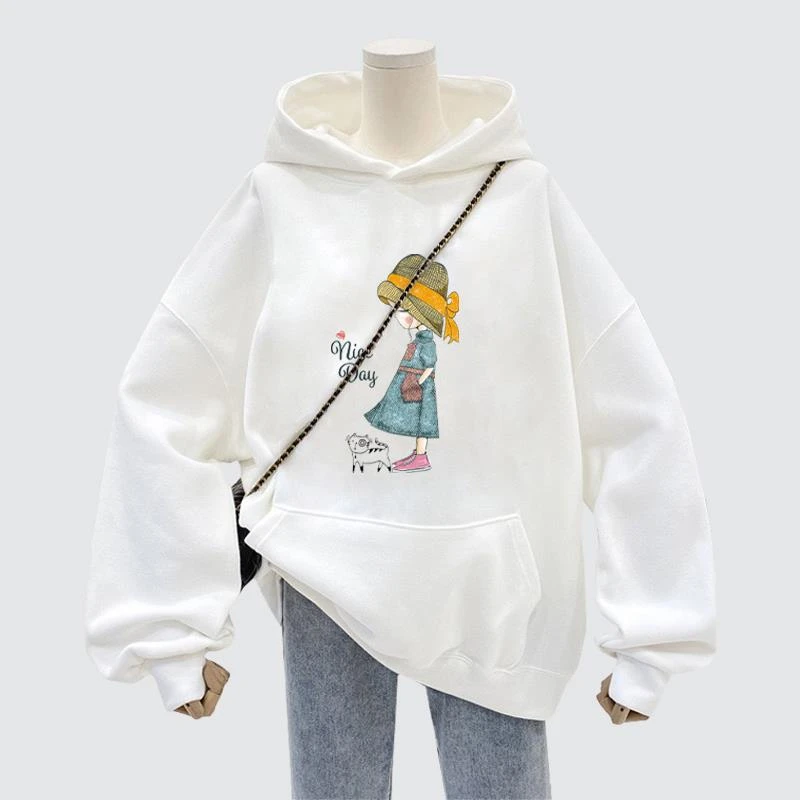 白色潮牌连帽运动衫女春秋2026新款宽松潮流显瘦休闲 小个子百搭