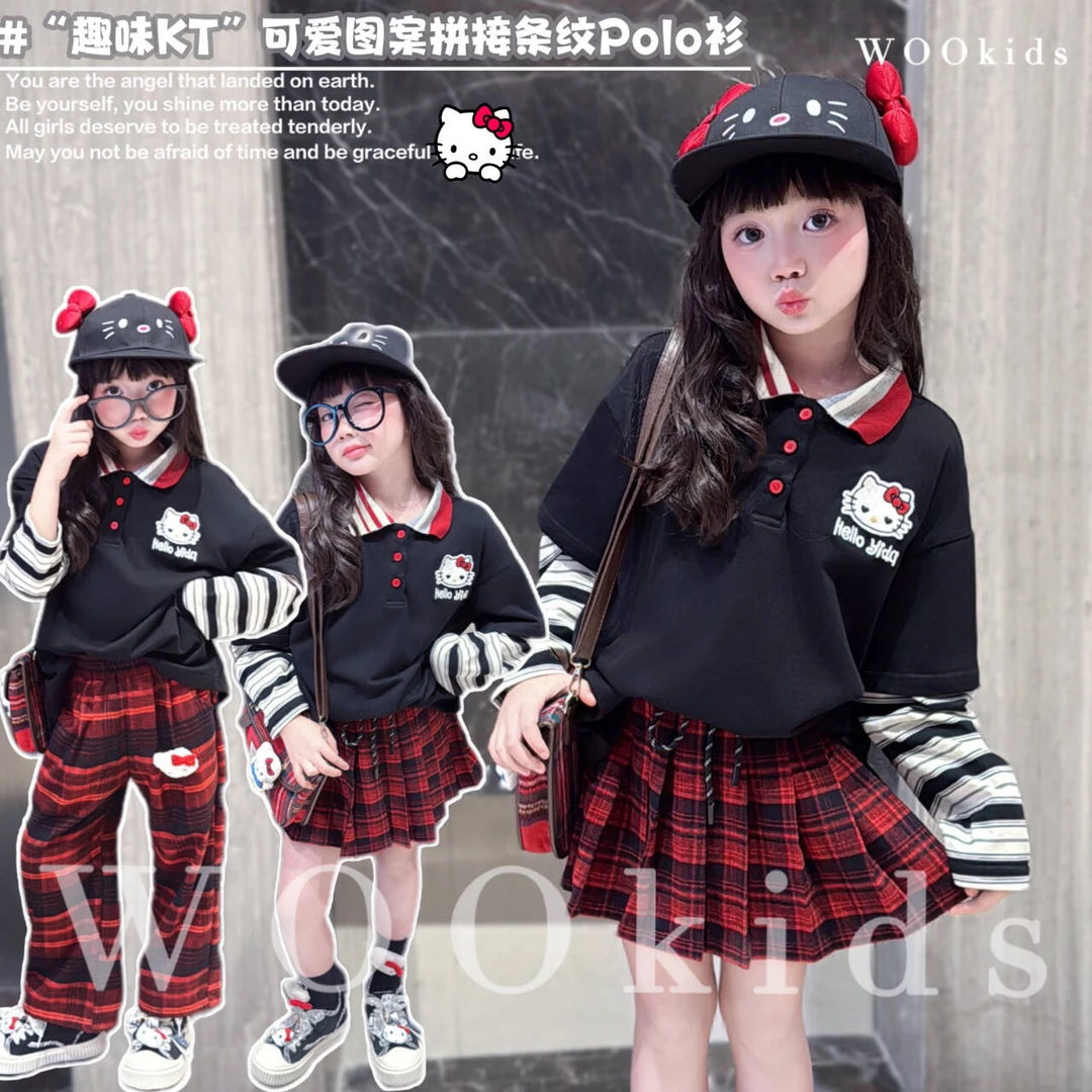 现货-WOOkids8【趣味KT】亲子兄妹童装高定假两件长袖T恤 W25070602