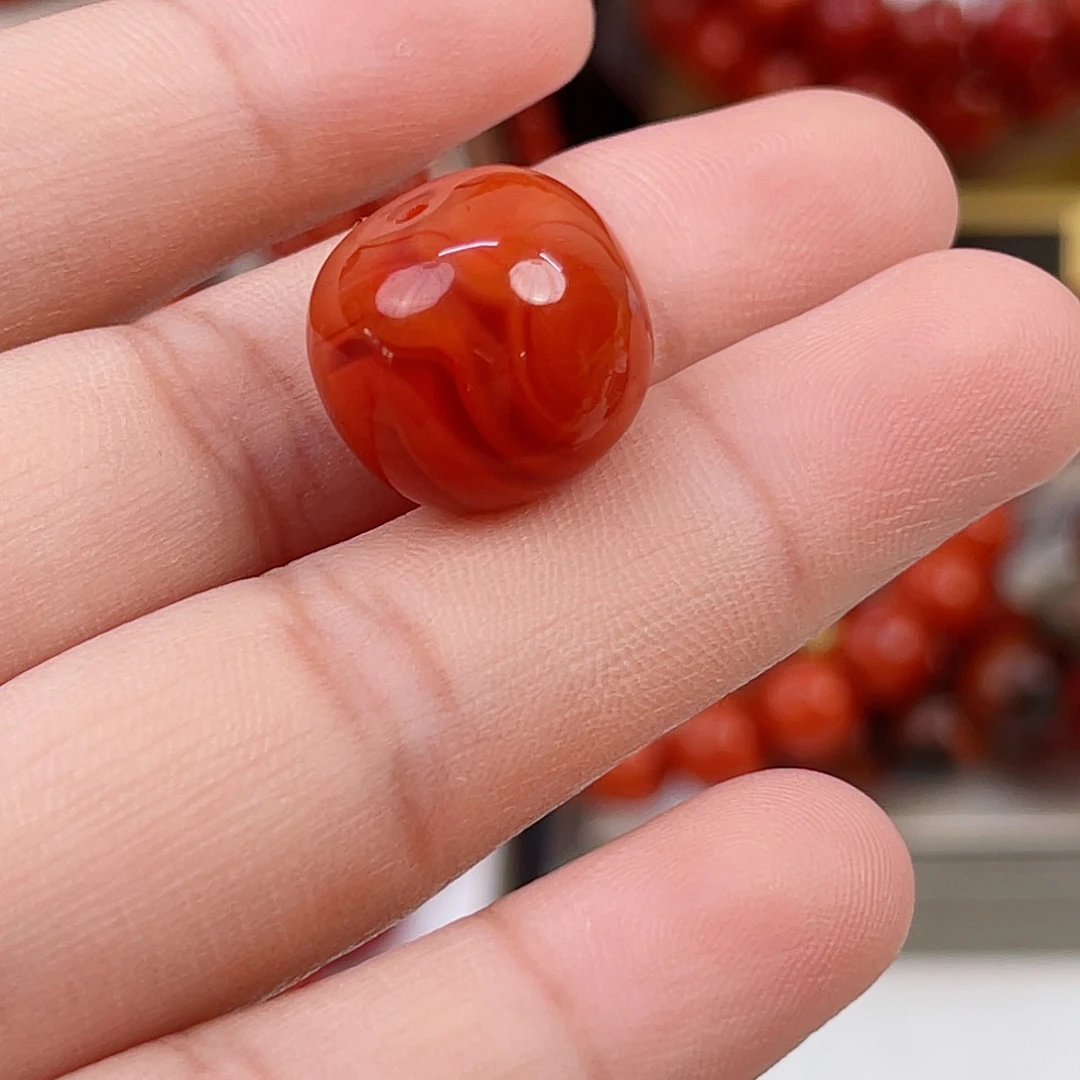 南红玛瑙瓦西柿子红老型单珠15mm未镶嵌