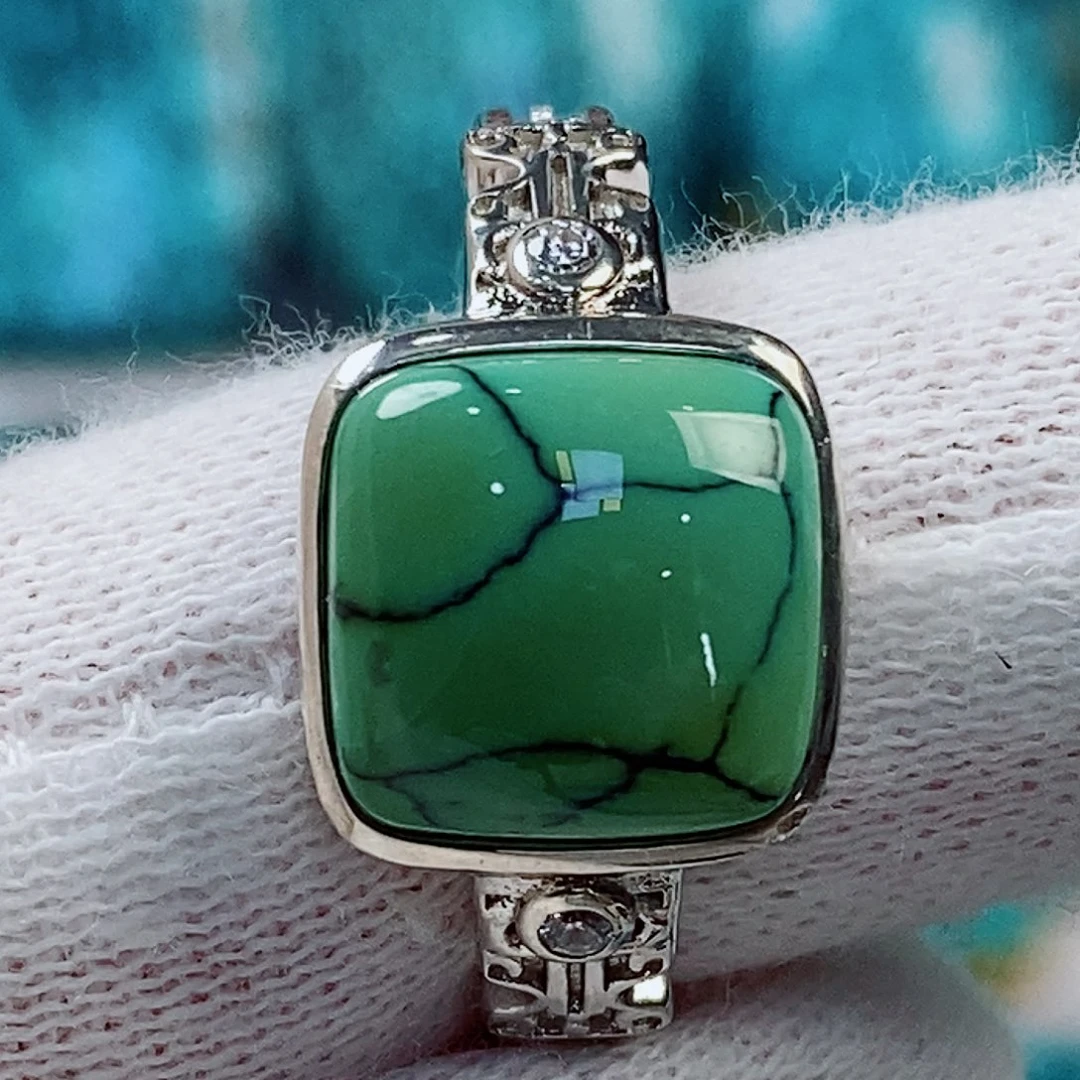 绿松石银S925镶嵌原矿无优化