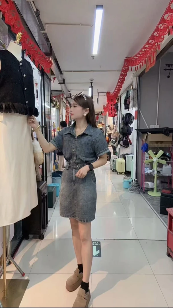 本格定制 复古港味气质单排扣设计感牛仔显瘦收腰连衣裙