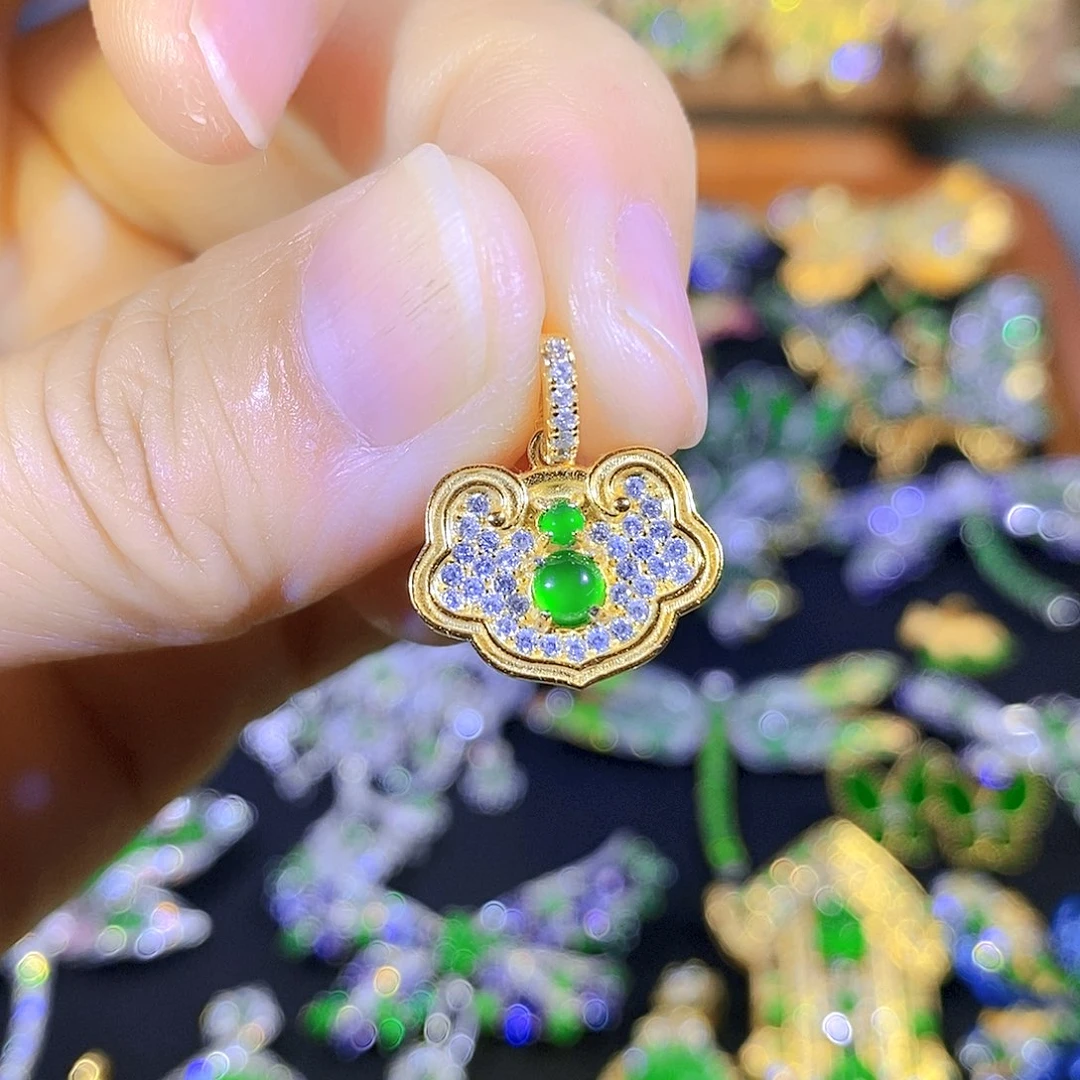 吊坠(不含链)银S925镶嵌翡翠