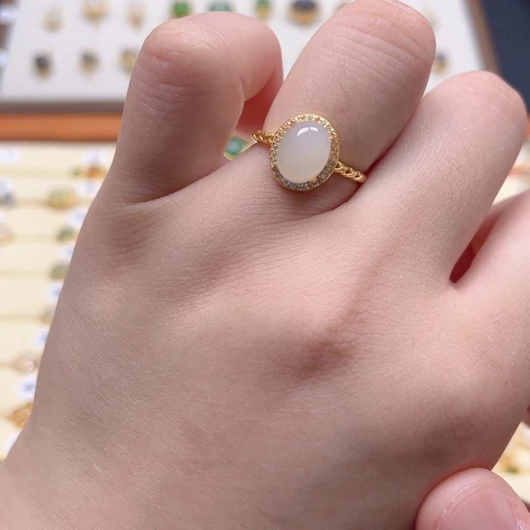 和田玉戒指银S925镶嵌