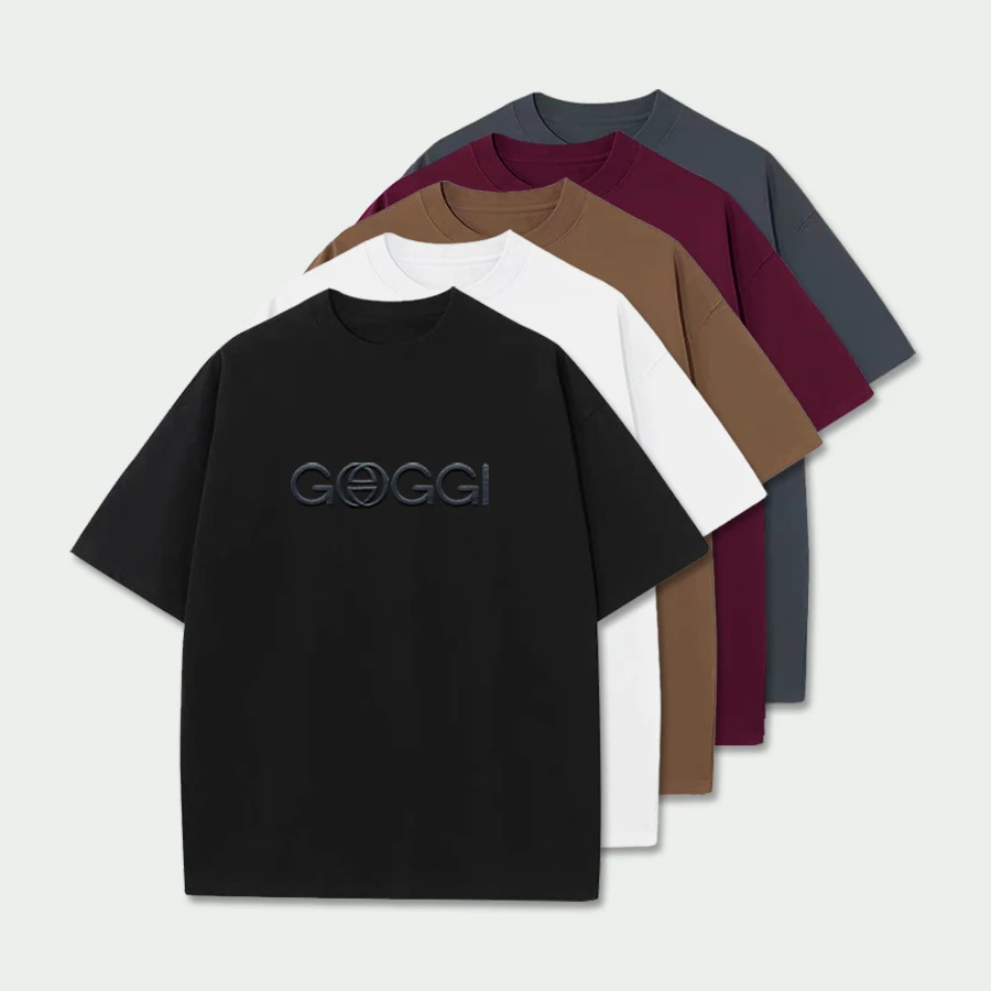 潮牌T恤 刺绣GG 印花短袖T恤衫纯棉重磅落肩休闲圆领上衣502254