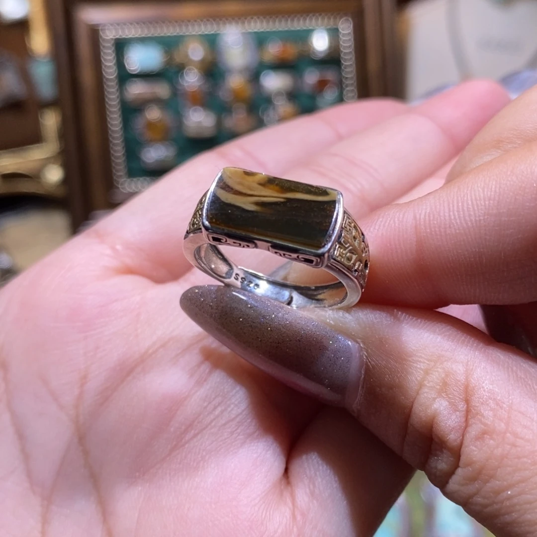 琥珀银S925镶嵌戒指戒指