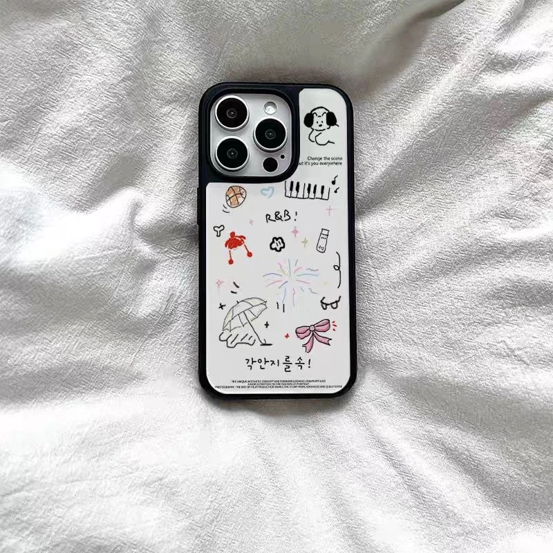 【黄油专属】涂鸦插画黑边狗适用苹果16pro女iphone15亚克力手机壳