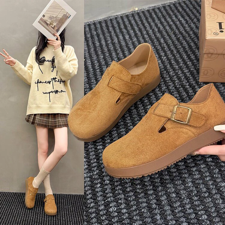 厚底全包勃肯鞋女2025新款秋季百搭一脚蹬博肯豆豆鞋休闲复古单鞋