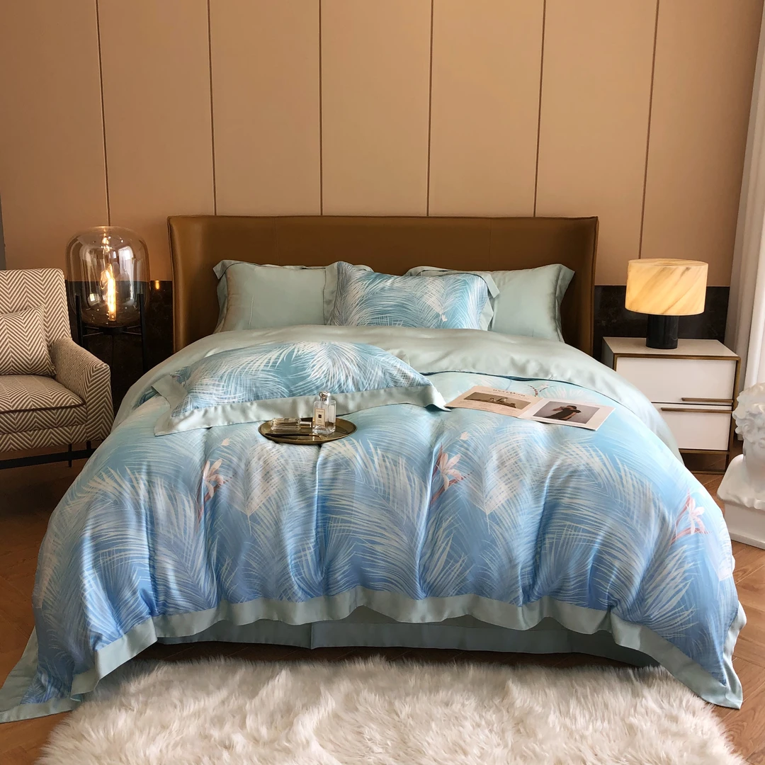 C4142 LF兰精天丝100s高端四件套 青玉200*230轻奢简约印花设计师