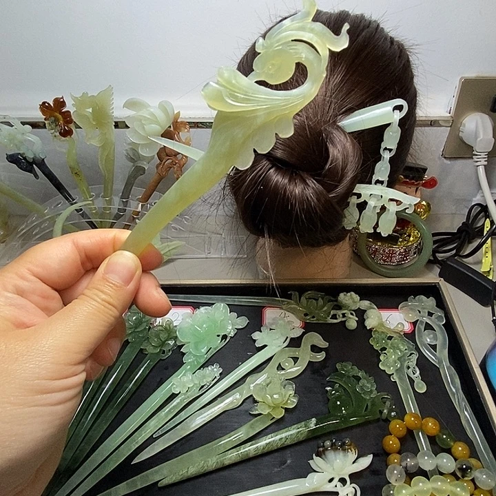 岫玉未镶嵌岫玉发簪凤头