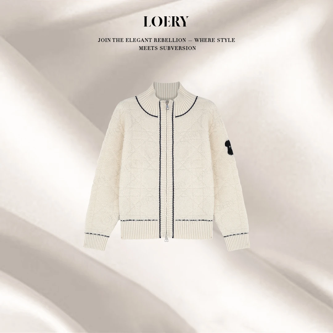LOERY【空心格编号225】软糯菱格高级感简约线条羊毛针织外套-12092