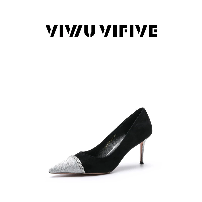V5 VIWU.VIFIVE「颜墨」25春季新款欧若风女鞋拼色细跟锆石链条单鞋