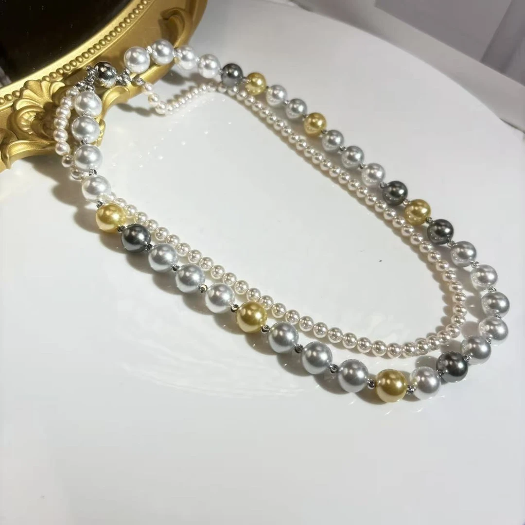 铁合金仿珍珠项链 珠珠项链多色隔珠项链法式优雅颈链网红项圈