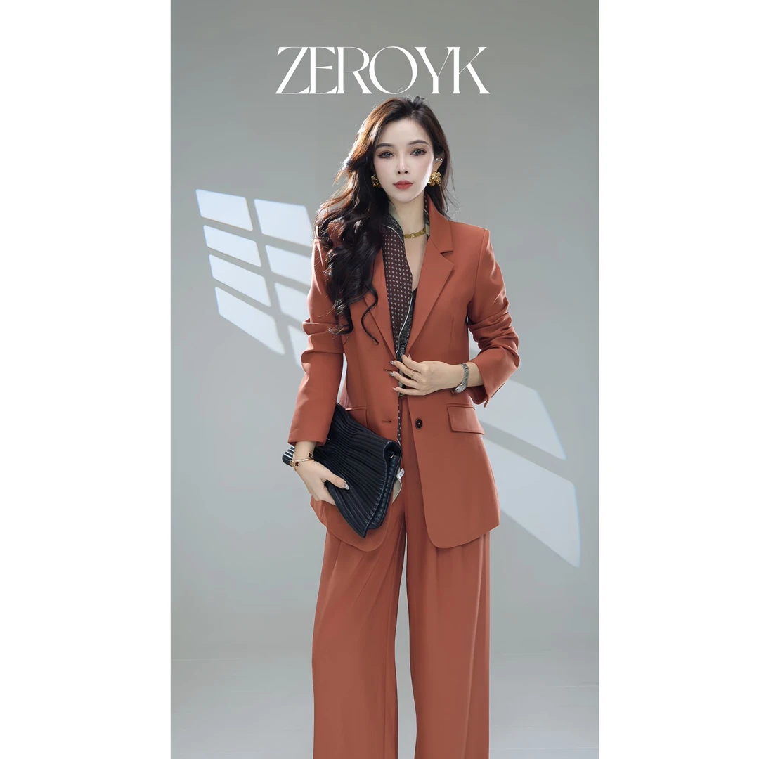 ZEROYK【翎蔻】深圳南油秋季新款高腰纯色轻奢西服长裤丝巾四件套