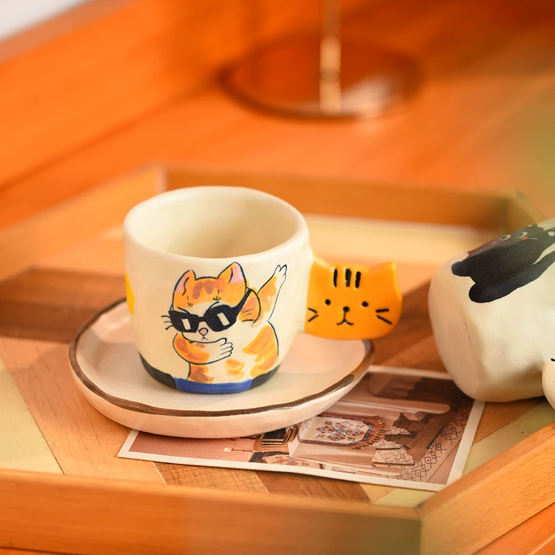 景德镇创意手工手绘陶瓷杯碟萌宠系列卡通萌宠乐园咖啡杯