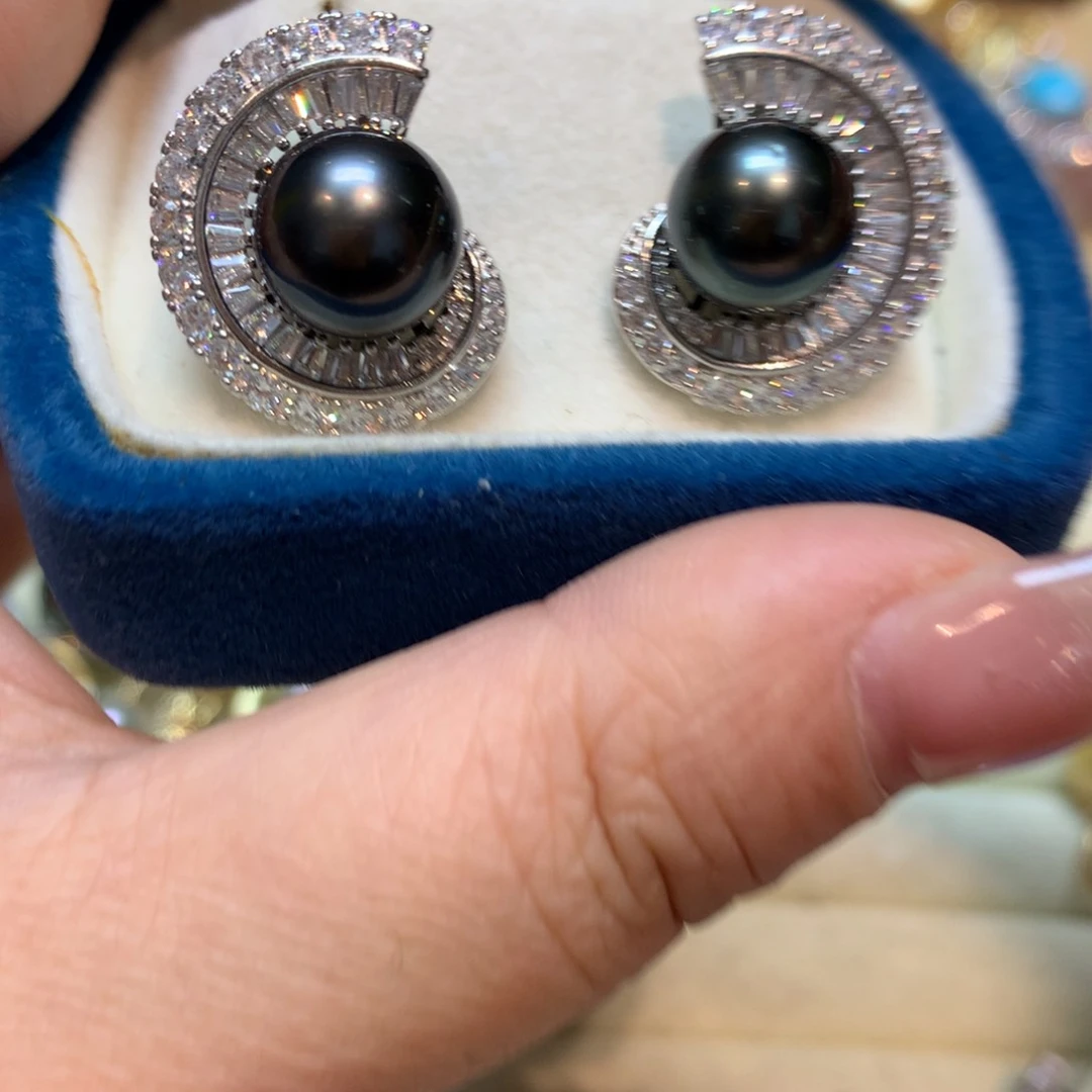 海水珍珠耳饰银S925镶嵌