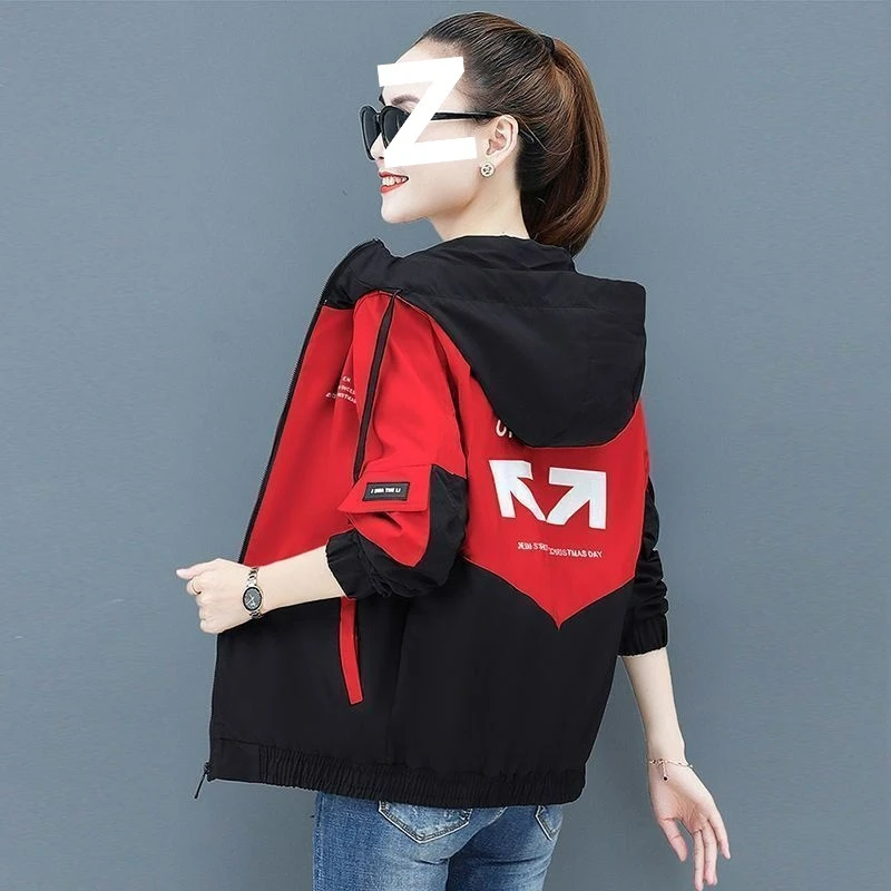 休闲风衣【大码夹克韩版薄款连帽有里布女女士】外套春秋季棒球服