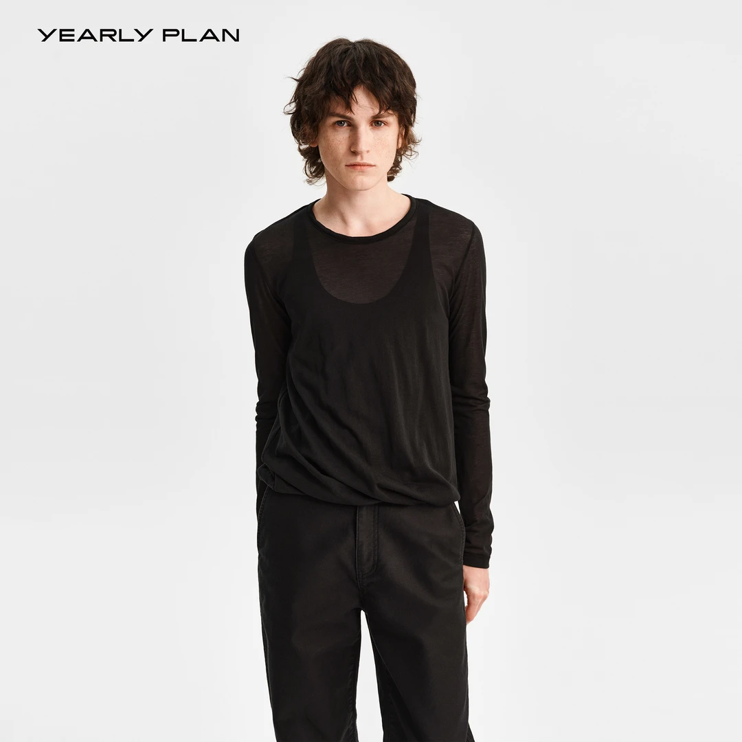 YEARLY PLAN【超薄半透明针织】简约剪裁圆领透气休闲针织长袖 1900